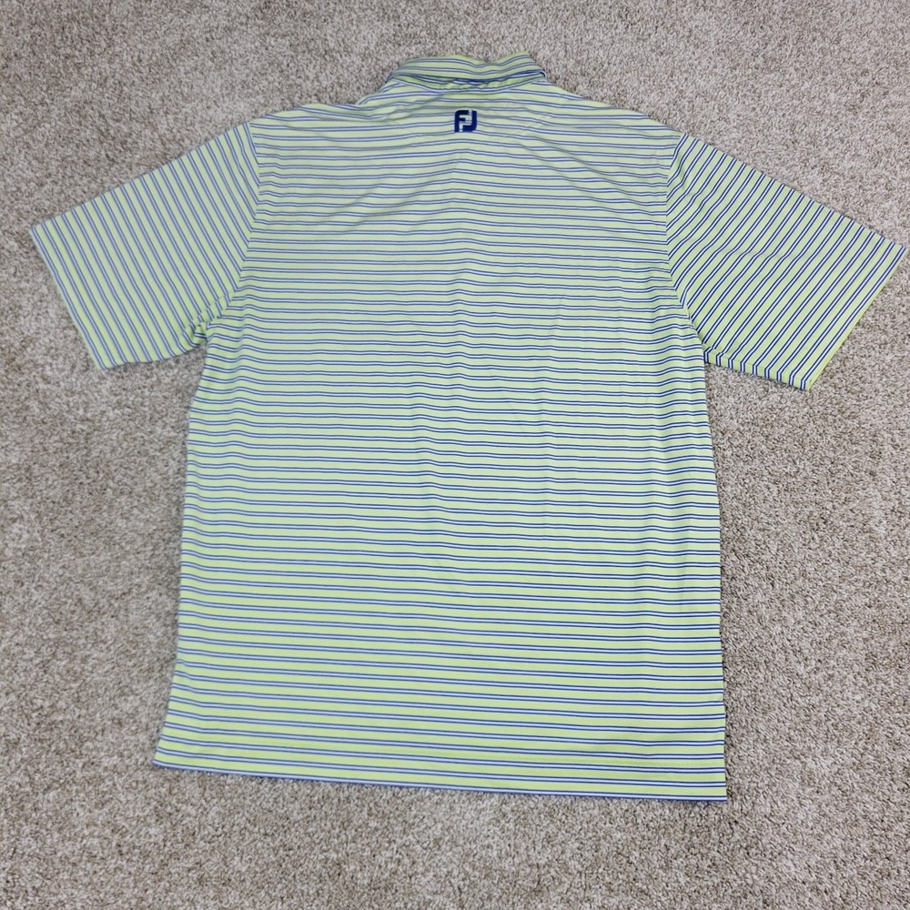 FootJoy Mens Large Green Blue Striped Performance Stretch Golf Polo Short Sleeve - Picture 3 of 6